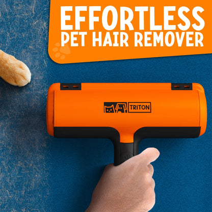 Triton Pet Hair Remover Roller Orange - Reusable Fur Removal Tool for Furniture, Bedding, Clothes, and Car